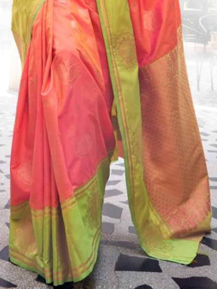 Orange Cotton Silk Handwoven Festival Wedding Heavy Border Saree