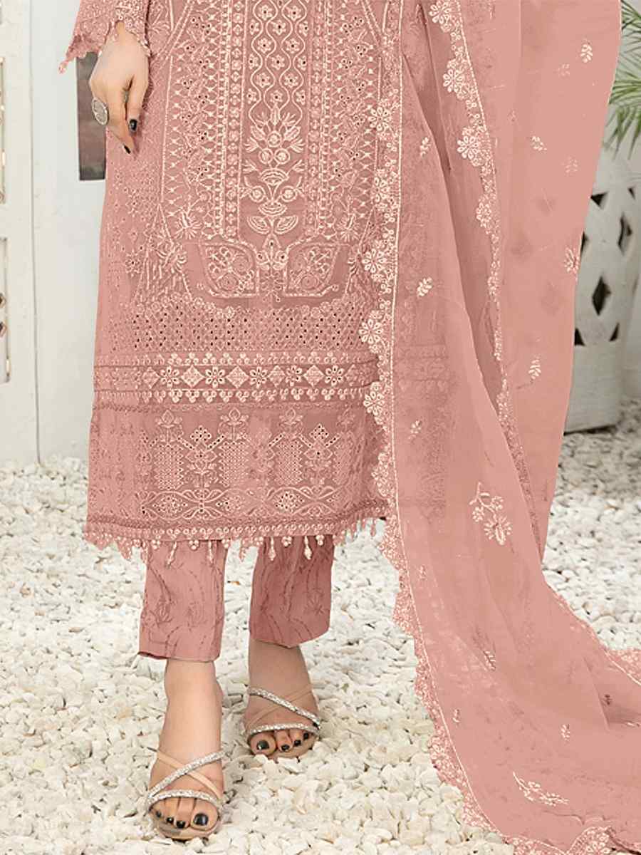 Orange Georgette Embroidered Festival Casual Pant Salwar Kameez