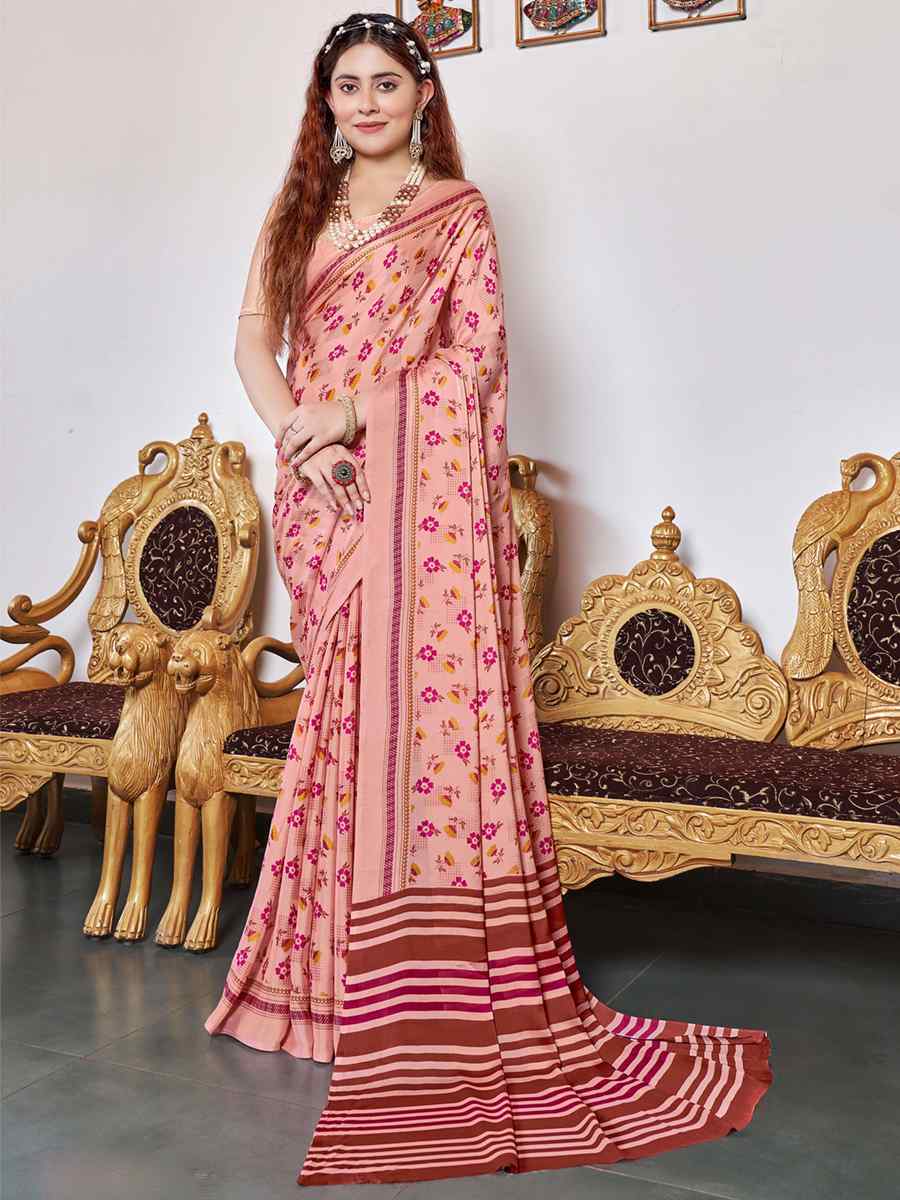 Orange Georgette Printed Casual Festival Contemporary Saree