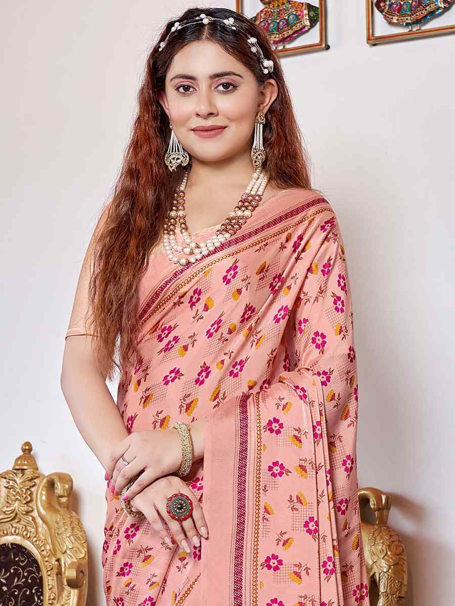 Orange Georgette Printed Casual Festival Contemporary Saree