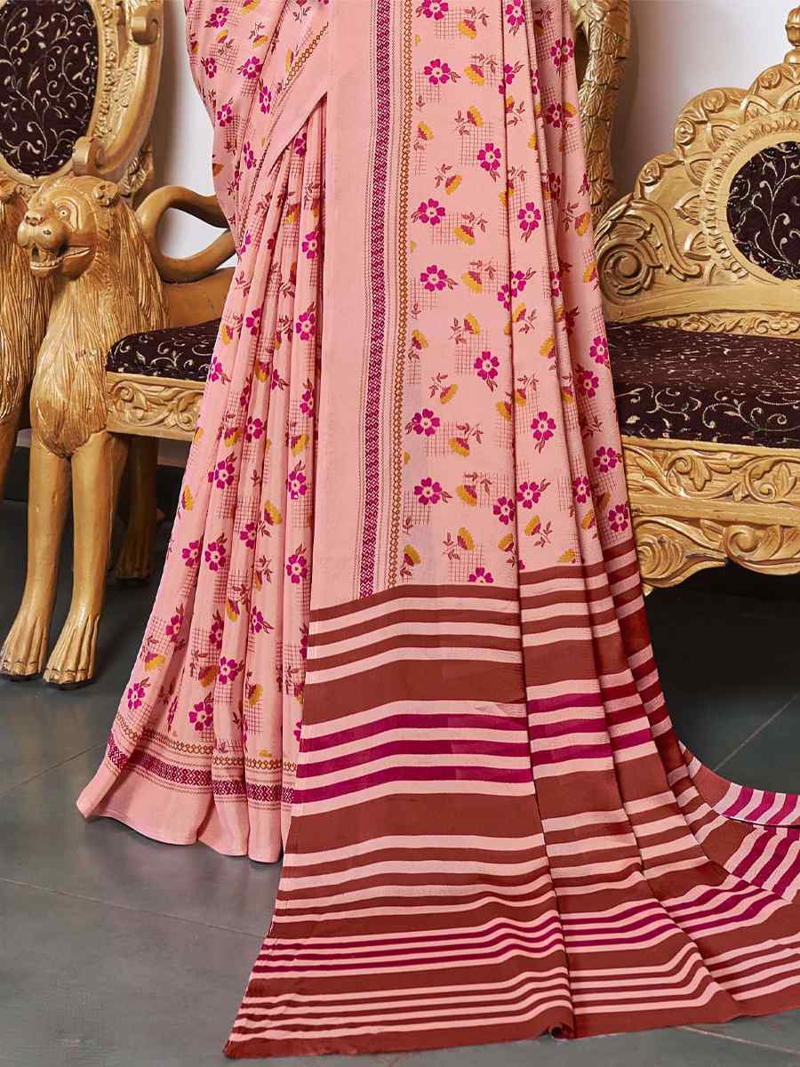 Orange Georgette Printed Casual Festival Contemporary Saree