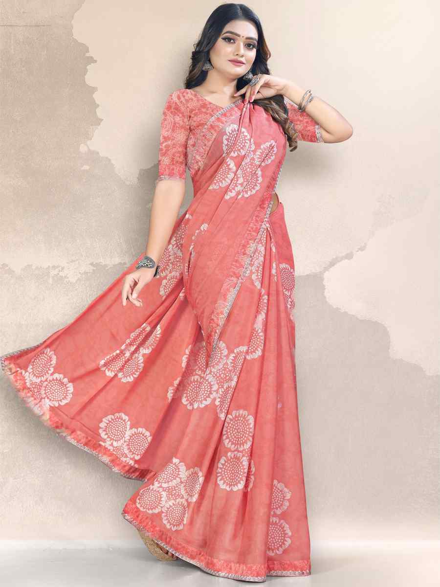 Orange Georgette Printed Festival Casual Contemporary Saree