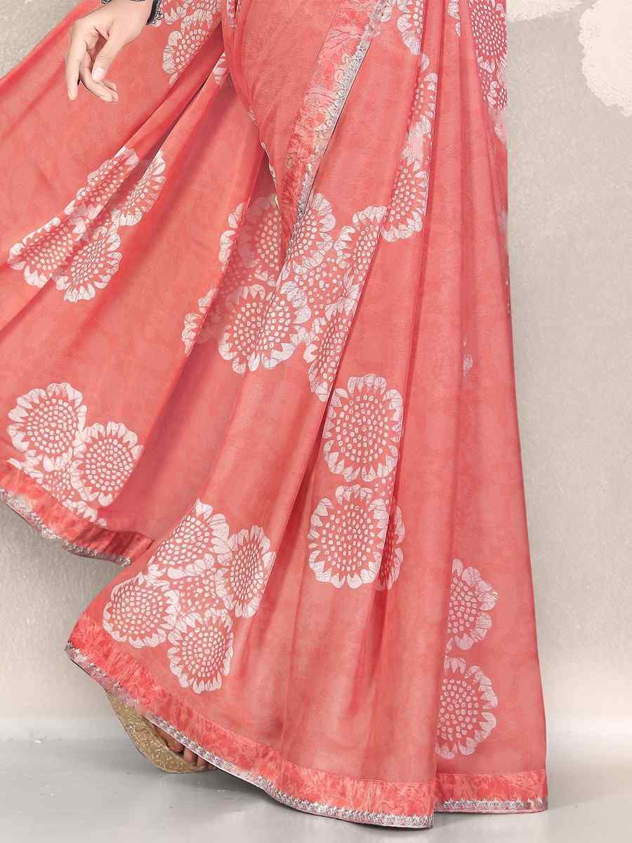 Orange Georgette Printed Festival Casual Contemporary Saree