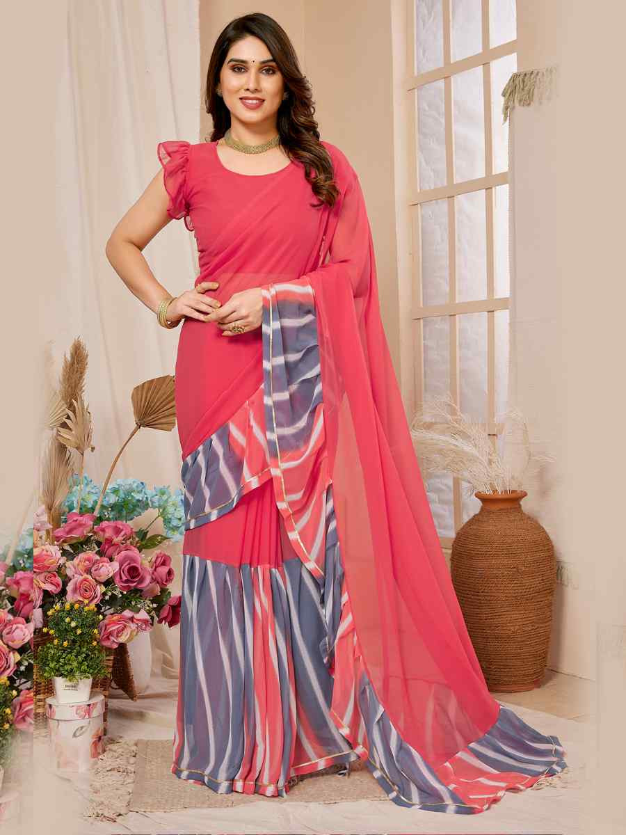 Orange Georgette Printed Festival Casual Contemporary Saree