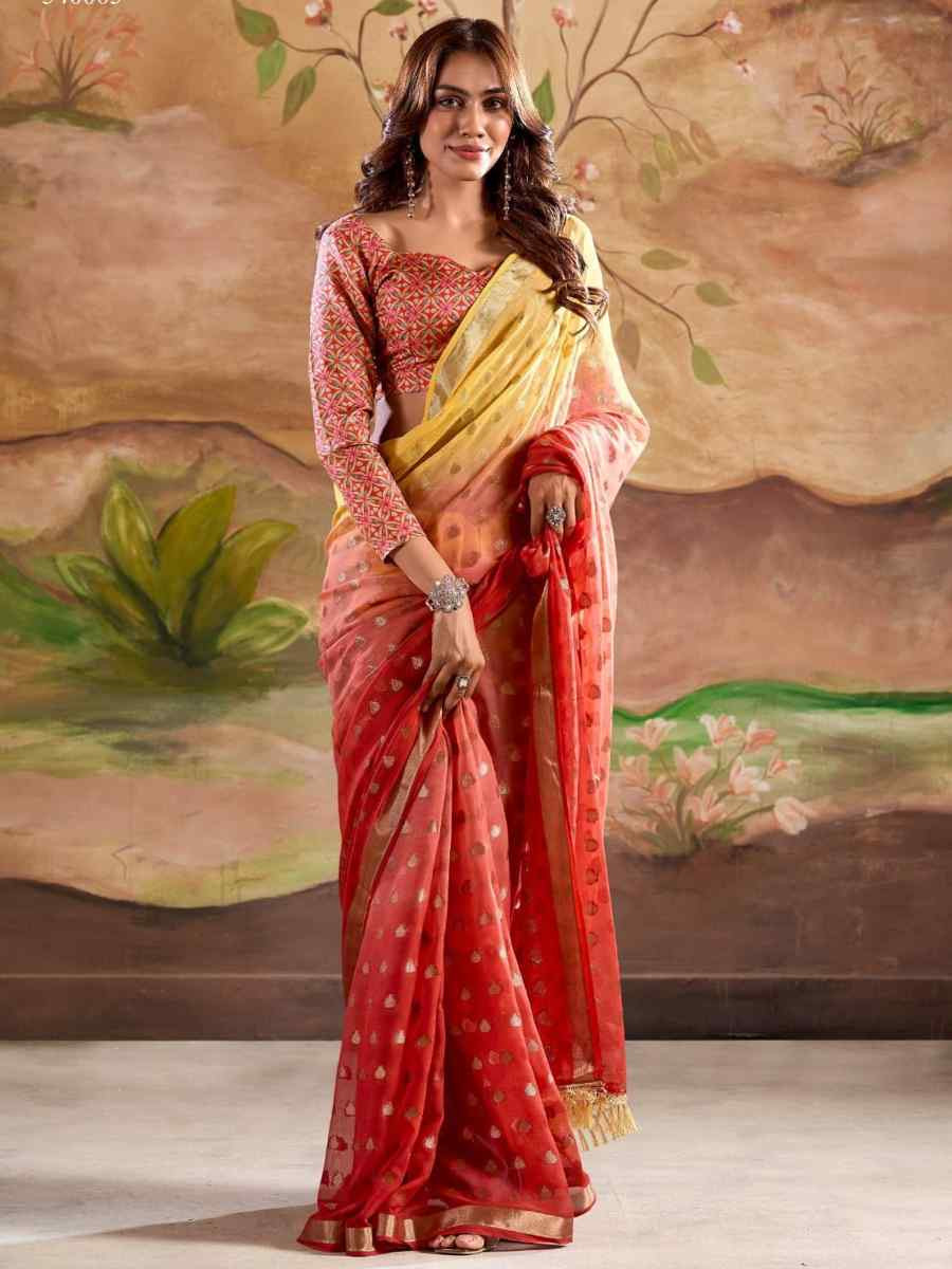 Orange Georgette Silk Handwoven Festival Party Classic Style Saree