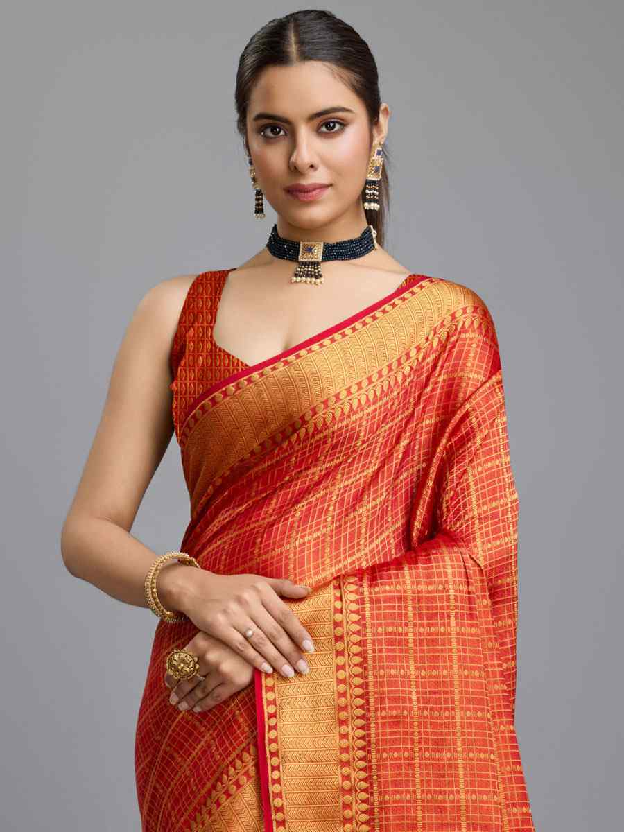 Orange Mysore Brocade Handwoven Festival Wedding Heavy Border Saree