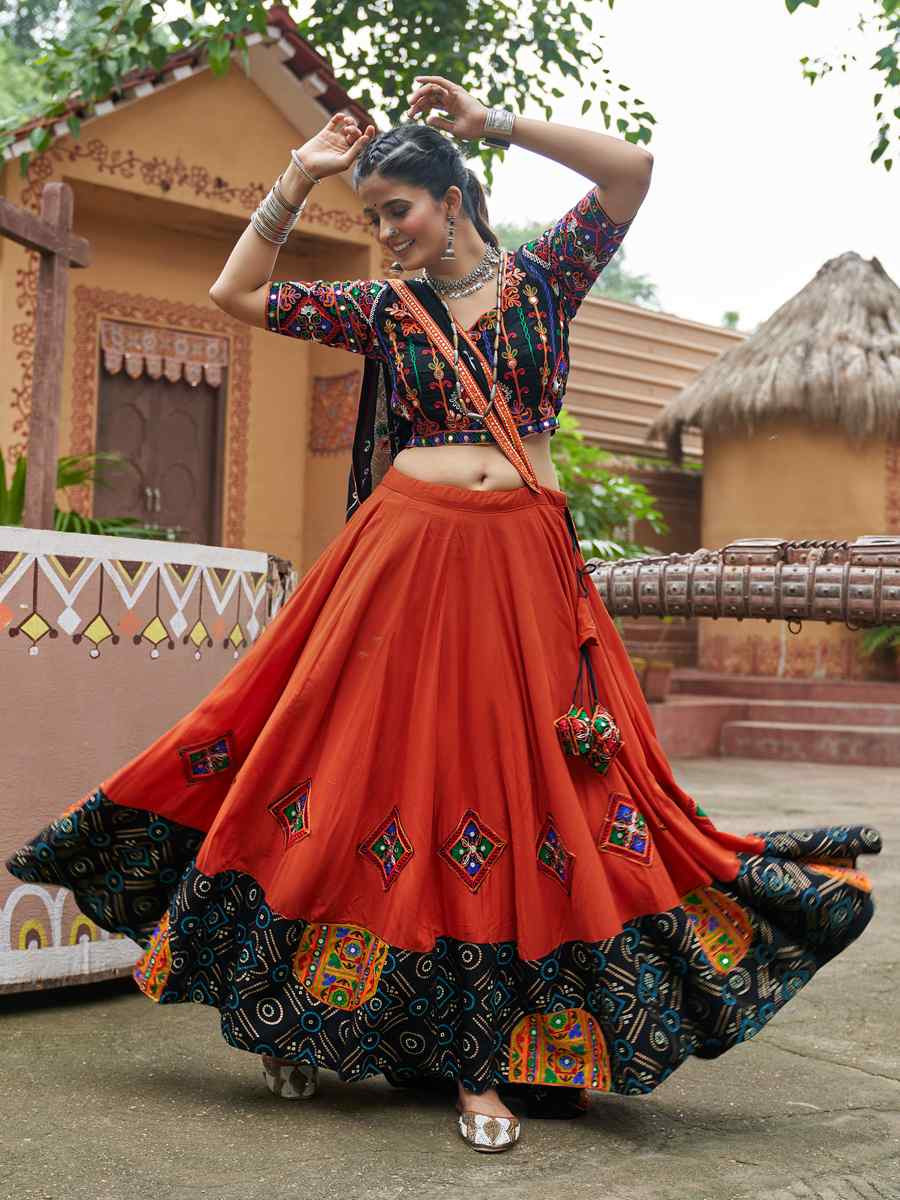 Orange Organza Rayon Embroidered Festival Festival Traditional Lehenga Choli