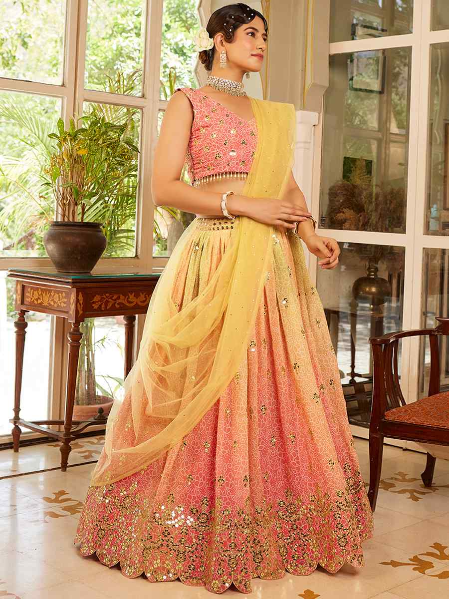 Orange Organza Silk Embroidered Bridesmaid Wedding Heavy Border Lehenga Choli