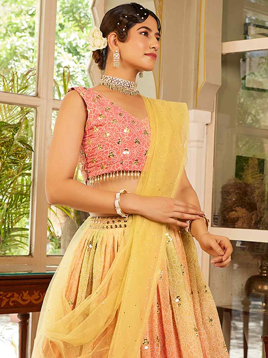 Orange Organza Silk Embroidered Bridesmaid Wedding Heavy Border Lehenga Choli