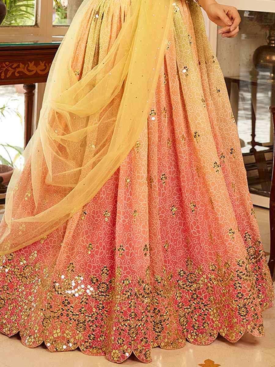 Orange Organza Silk Embroidered Bridesmaid Wedding Heavy Border Lehenga Choli