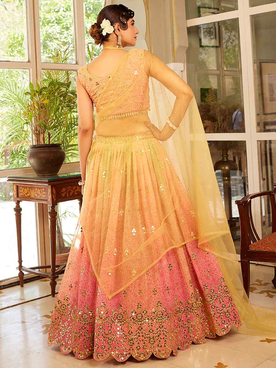 Orange Organza Silk Embroidered Bridesmaid Wedding Heavy Border Lehenga Choli