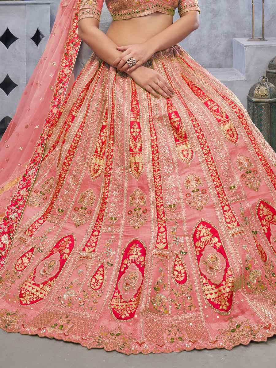 Orange Organza Silk Embroidered Wedding Festival Heavy Border Lehenga Choli