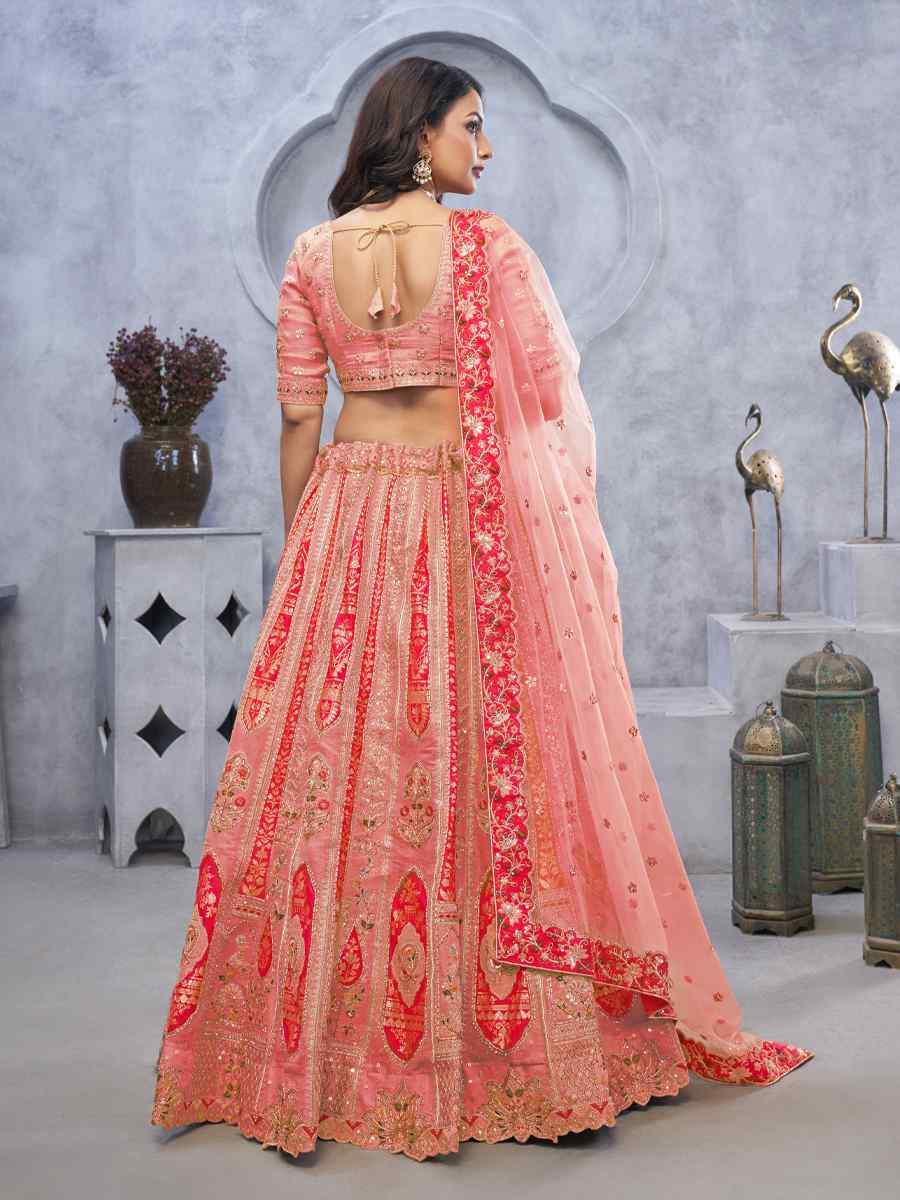 Orange Organza Silk Embroidered Wedding Festival Heavy Border Lehenga Choli