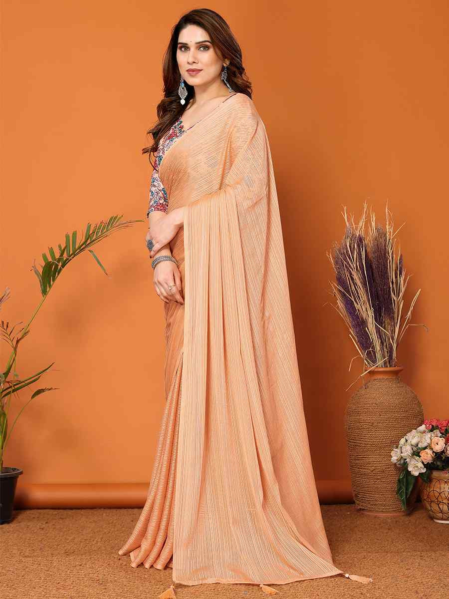 Orange Polyster Printed Festival Party Contemporary Saree