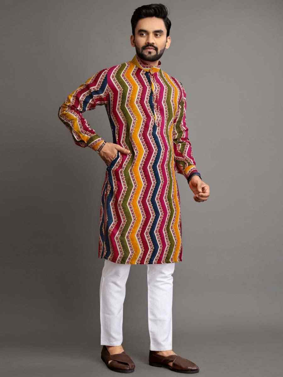 Orange Premium Soft Cotton Printed Festival Casual Kurta