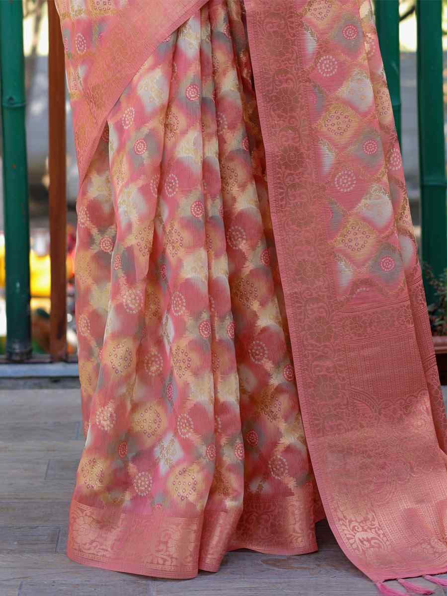 Orange Premiume Organza Silk Printed Festival Casual Classic Style Saree