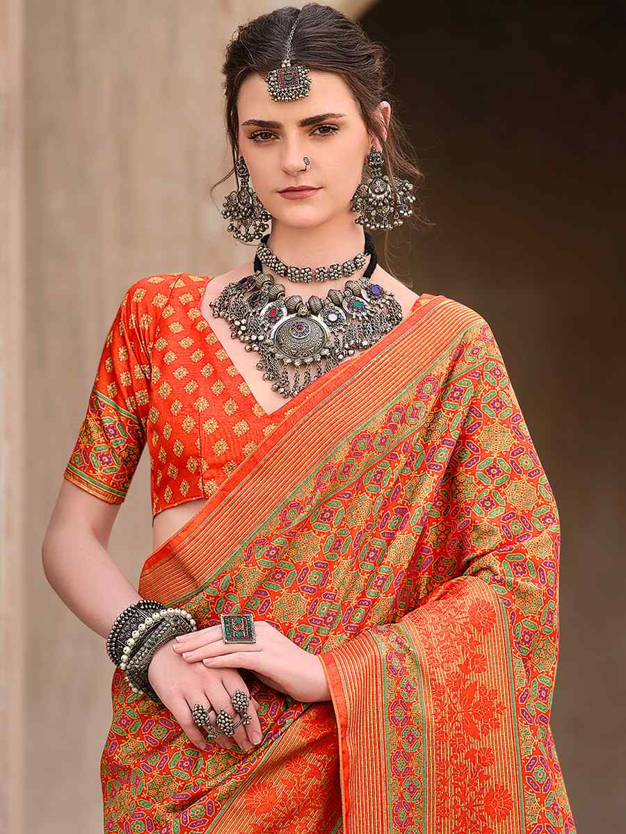 Orange Sigma Silk Printed Festival Casual Contemporary Saree