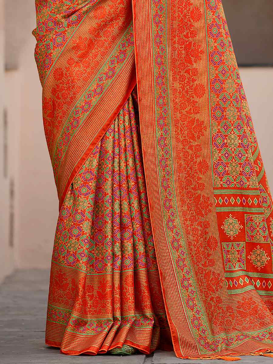 Orange Sigma Silk Printed Festival Casual Contemporary Saree