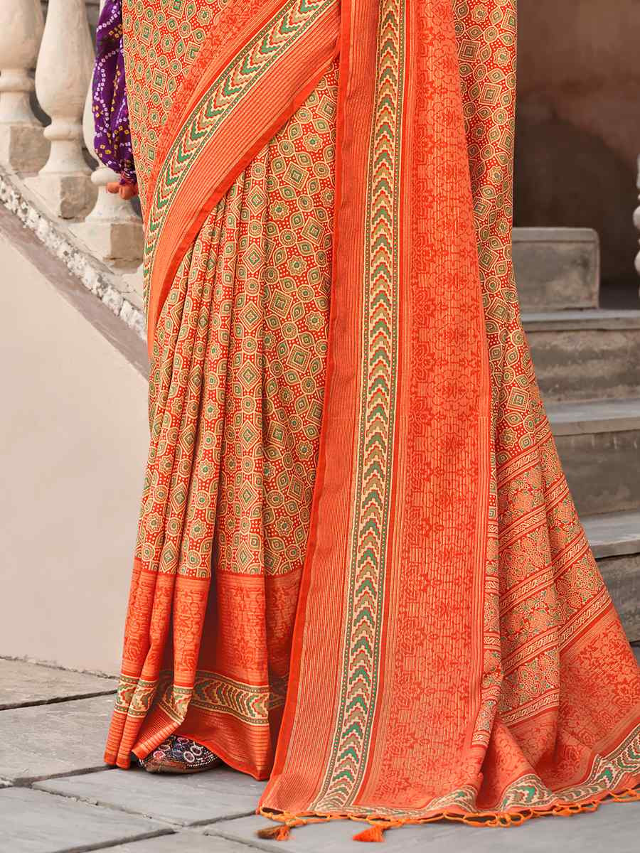 Orange Sigma Silk Printed Festival Casual Contemporary Saree