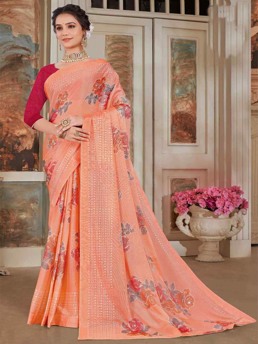 Orange Silk Embroidered Festival Party Heavy Border Saree