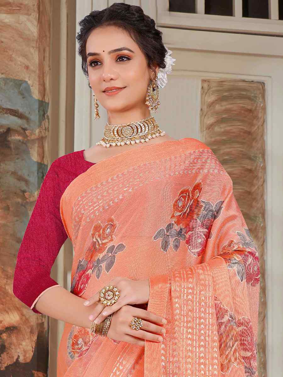 Orange Silk Embroidered Festival Party Heavy Border Saree