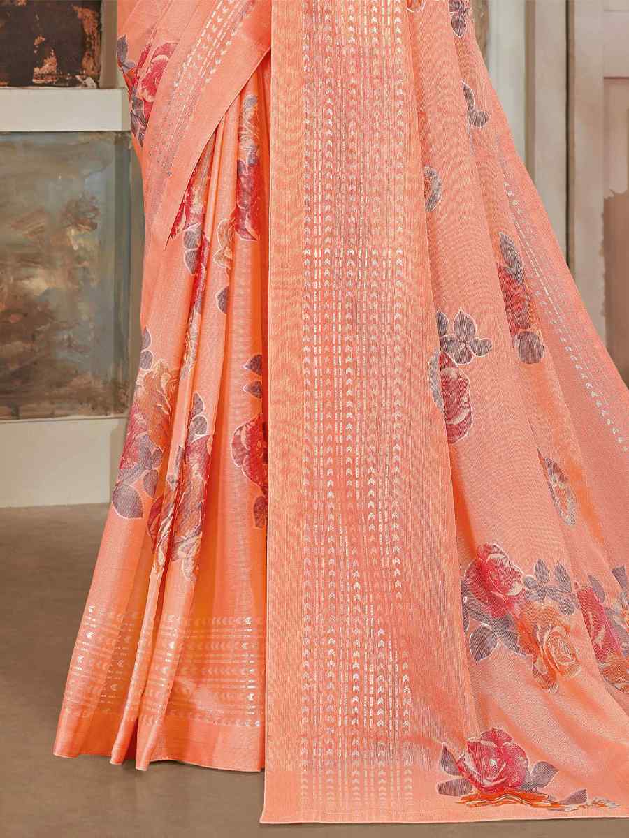 Orange Silk Embroidered Festival Party Heavy Border Saree