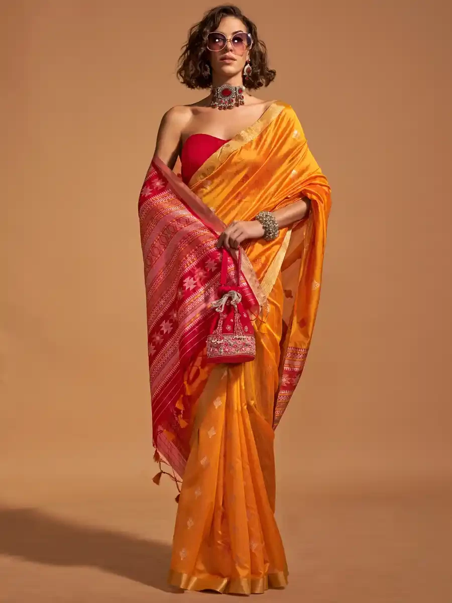 Orange Silk Handwoven Festival Casual Heavy Border Saree