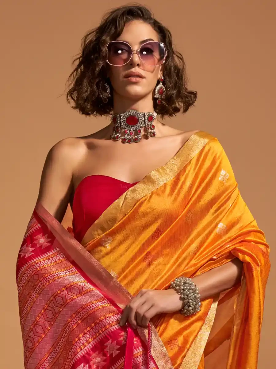 Orange Silk Handwoven Festival Casual Heavy Border Saree