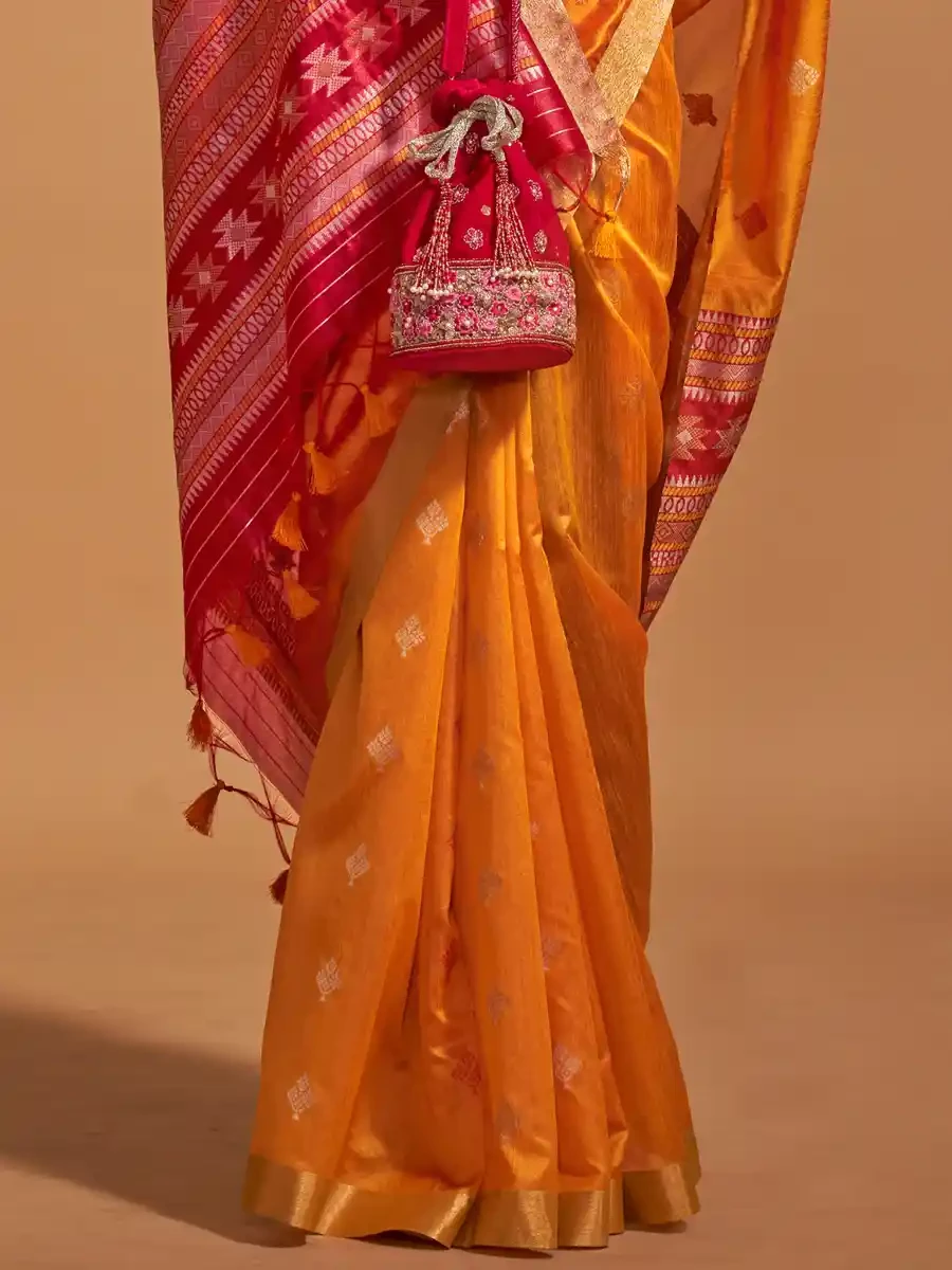 Orange Silk Handwoven Festival Casual Heavy Border Saree