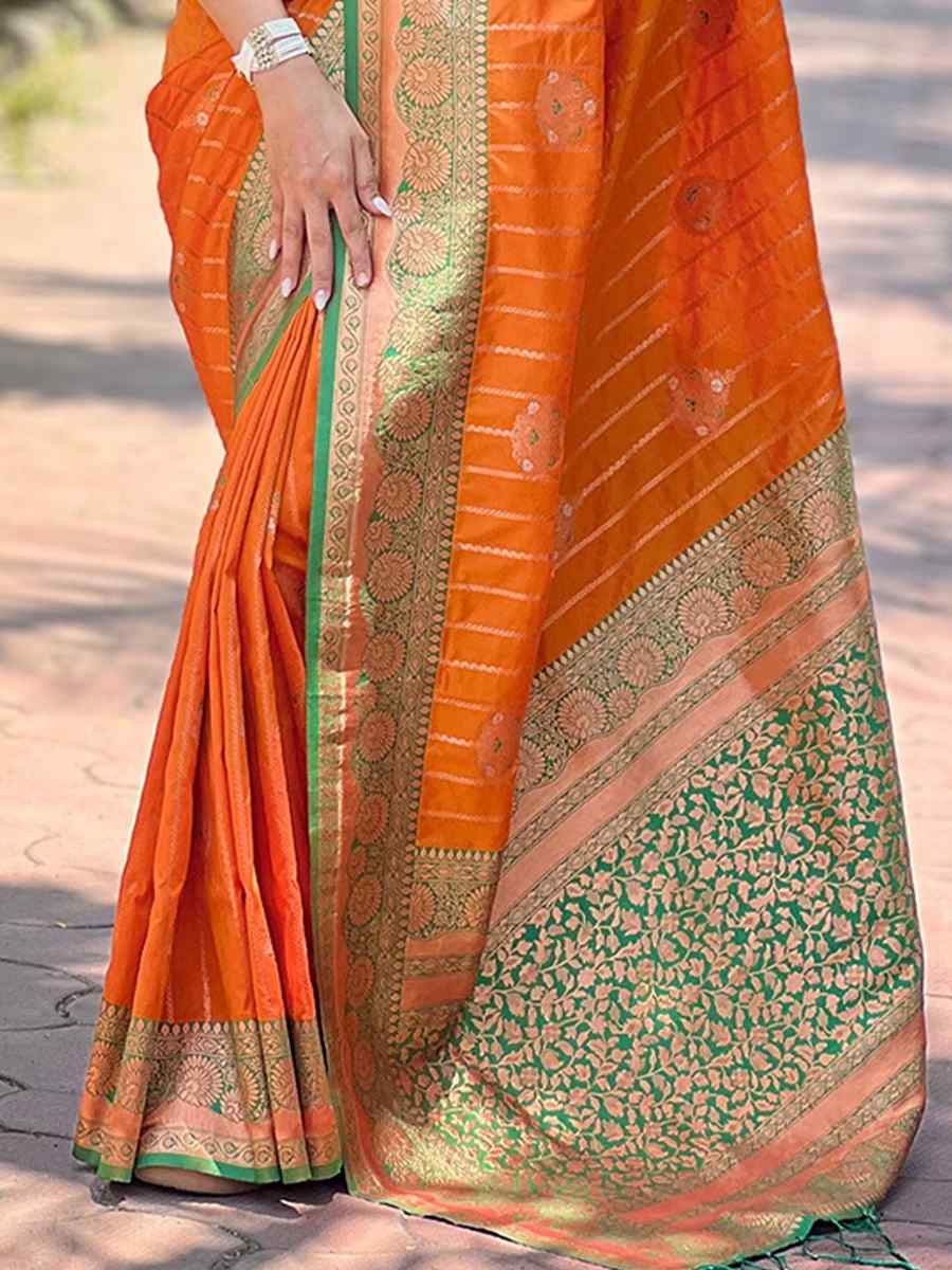 Orange Silk Handwoven Festival Wedding Heavy Border Saree