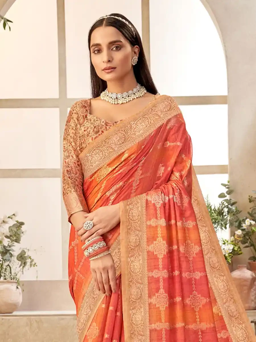 Orange Silk Handwoven Festival Wedding Heavy Border Saree