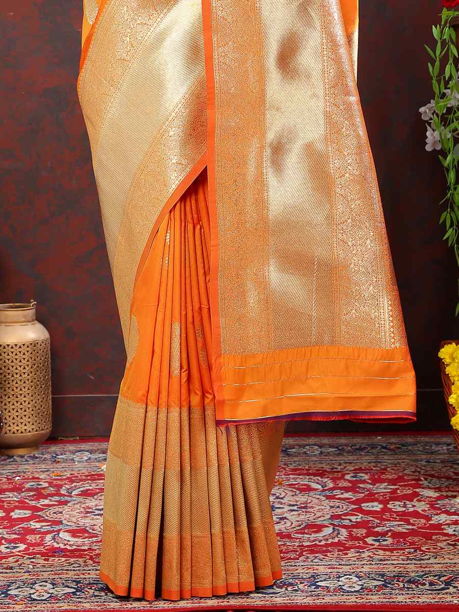 Orange Silk Handwoven Wedding Festival Heavy Border Saree