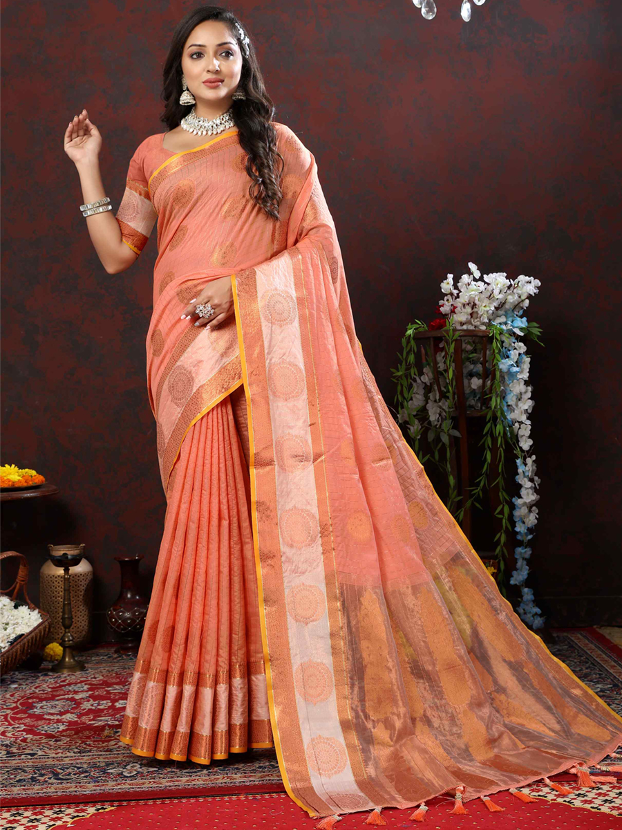 Orange Soft Cotton Handwoven Casual Festival Heavy Border Saree