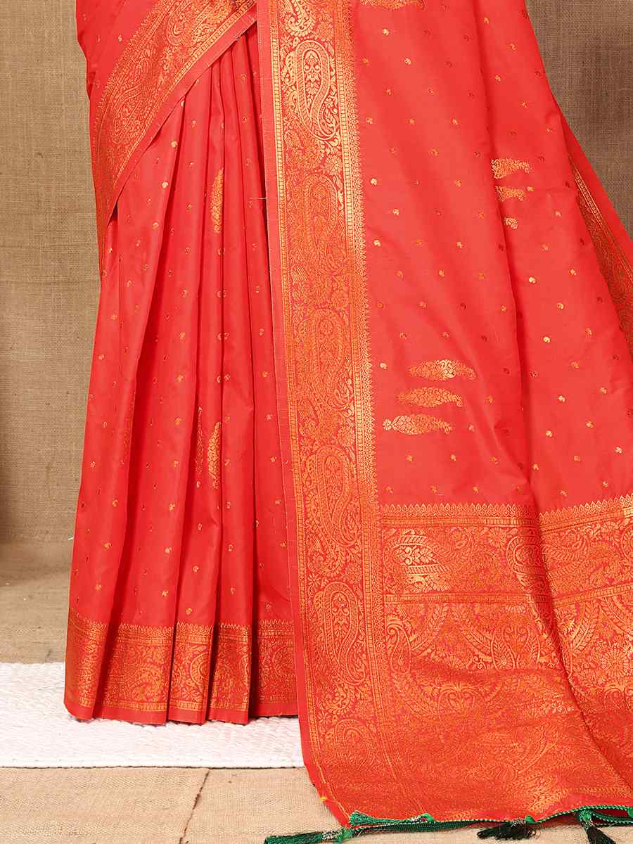 Orange Soft Silk Handwoven Casual Festival Heavy Border Saree