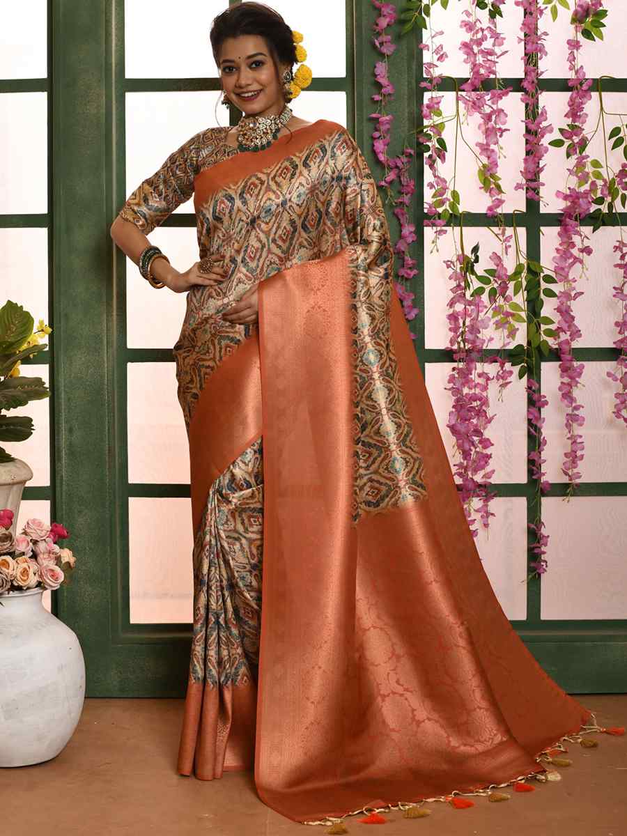 Orange Soft Silk Handwoven Wedding Festival Heavy Border Saree