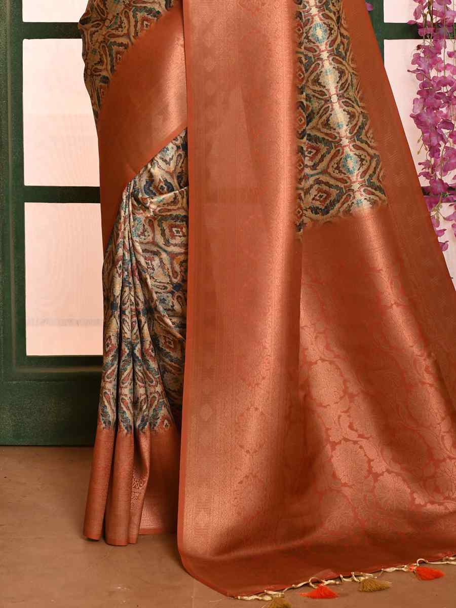 Orange Soft Silk Handwoven Wedding Festival Heavy Border Saree