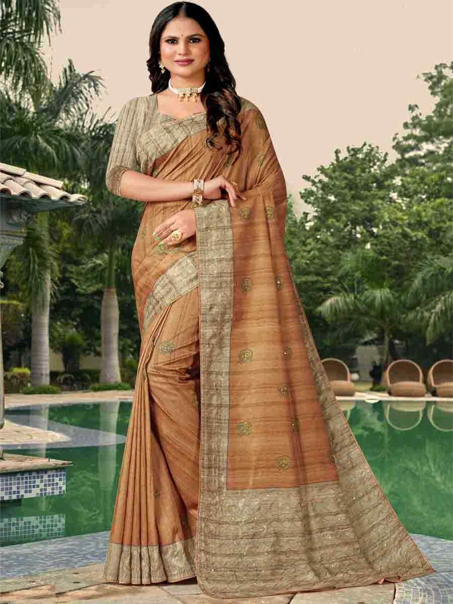 Orange Tussar Silk Handwoven Casual Festival Classic Style Saree