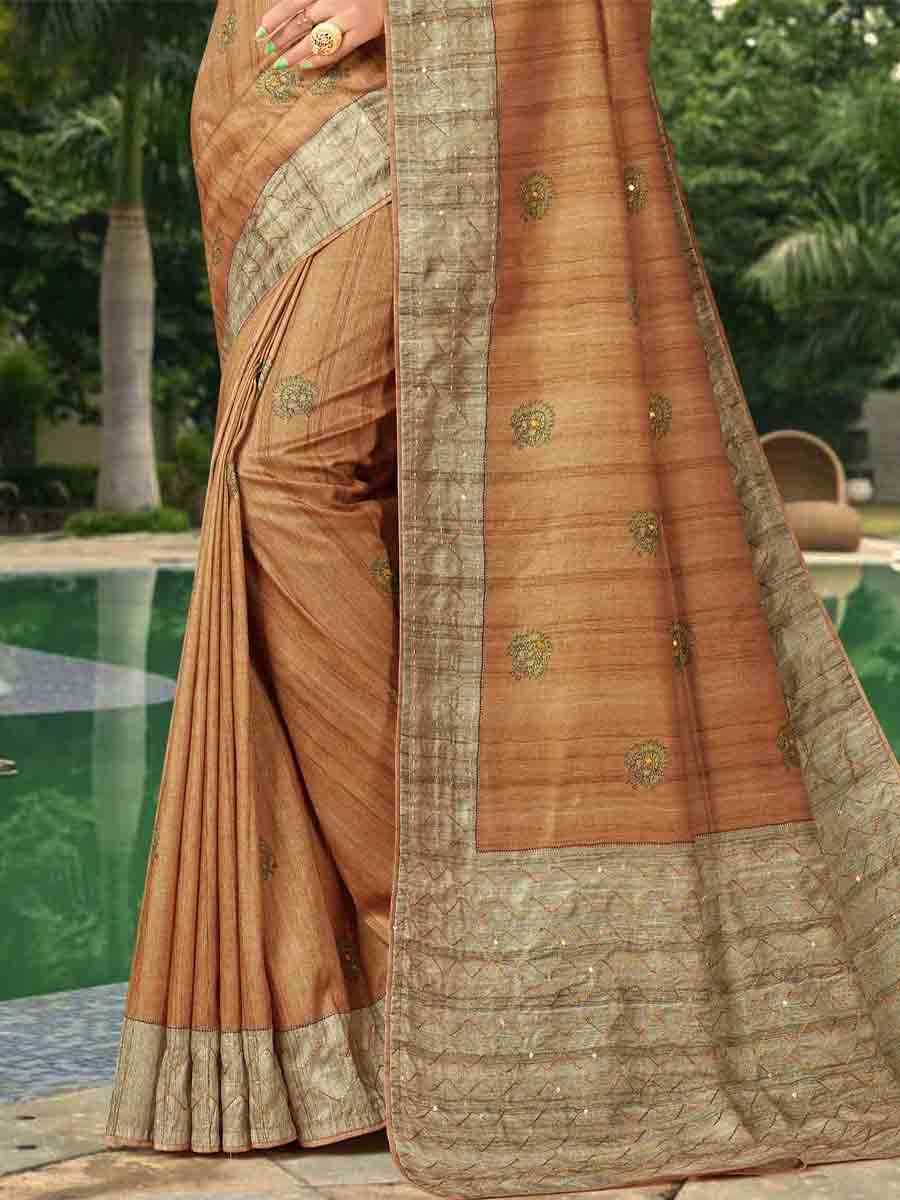 Orange Tussar Silk Handwoven Casual Festival Classic Style Saree