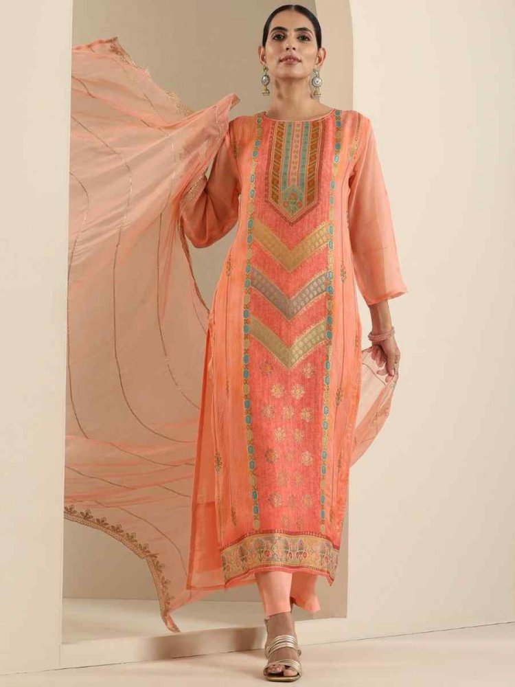 Orange Viscose Jacquard Embroidered Festival Mehendi Ready Pant Salwar Kameez
