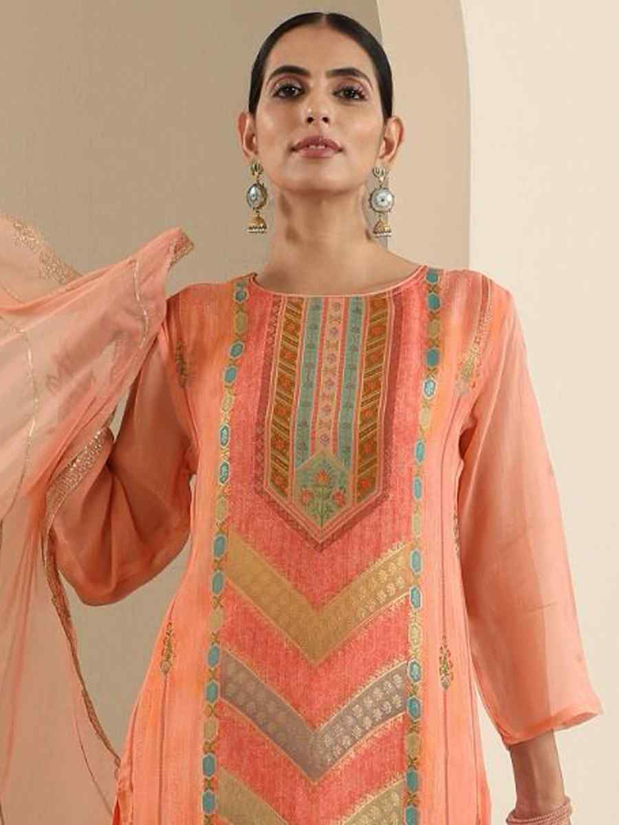 Orange Viscose Jacquard Embroidered Festival Mehendi Ready Pant Salwar Kameez