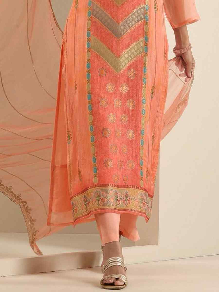 Orange Viscose Jacquard Embroidered Festival Mehendi Ready Pant Salwar Kameez