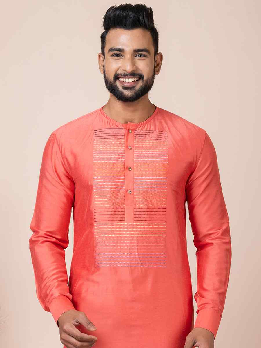 Orange Viscose Printed Festival Mehendi Kurta