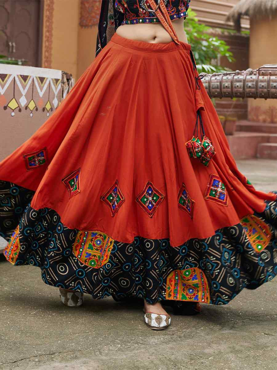 Orange Viscose Rayon Embroidered Festival Wedding Traditional Lehenga Choli