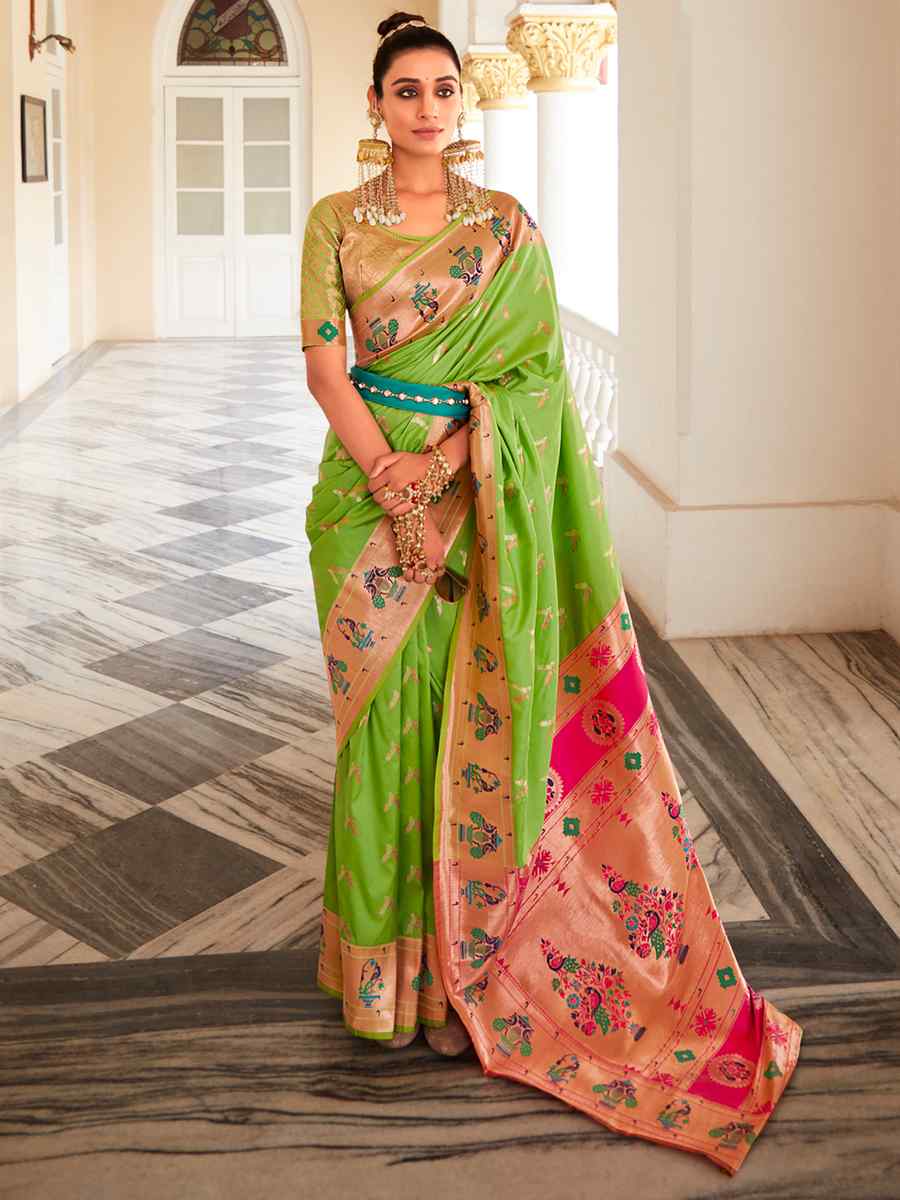 Parrot green wedding saree best sale