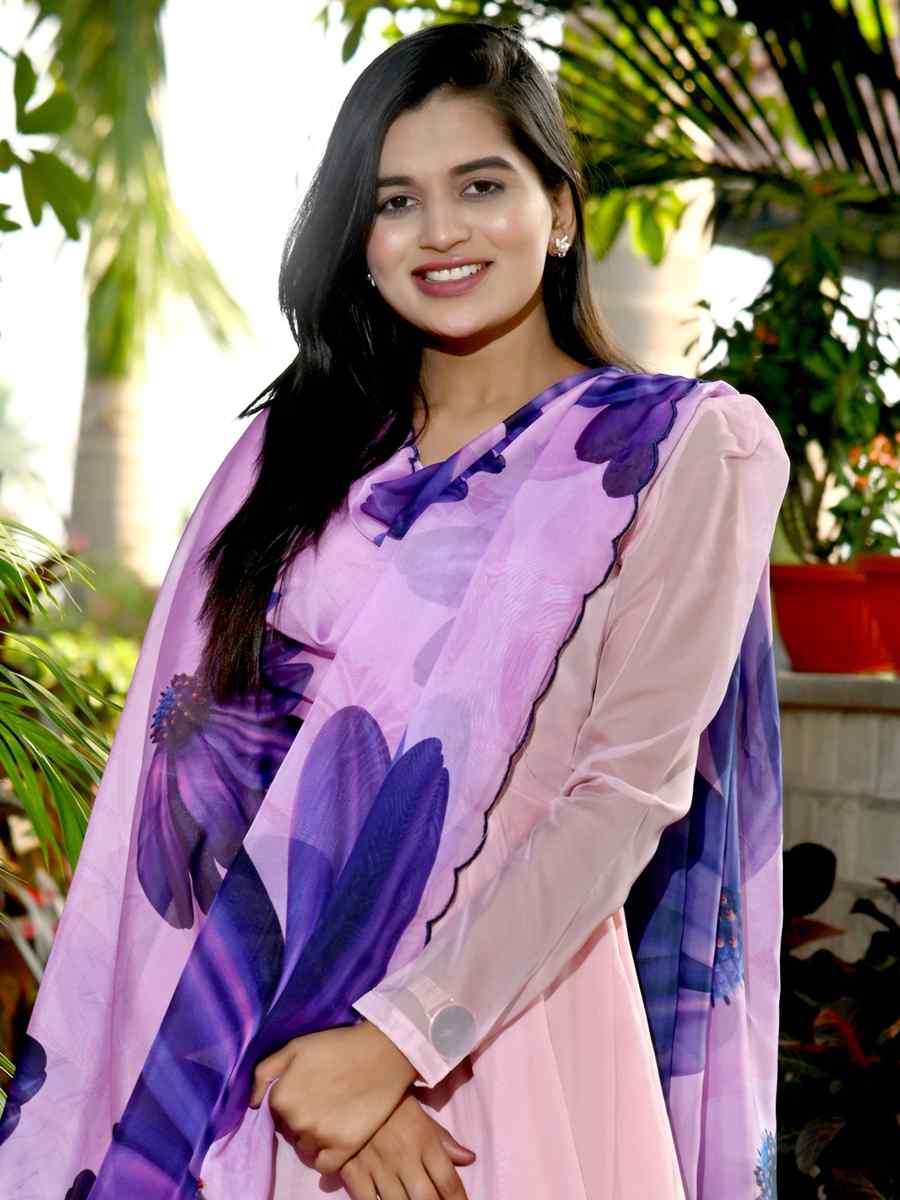 Pastel Pink Tebby Silk Printed Festival Casual Ready Anarkali Salwar Kameez