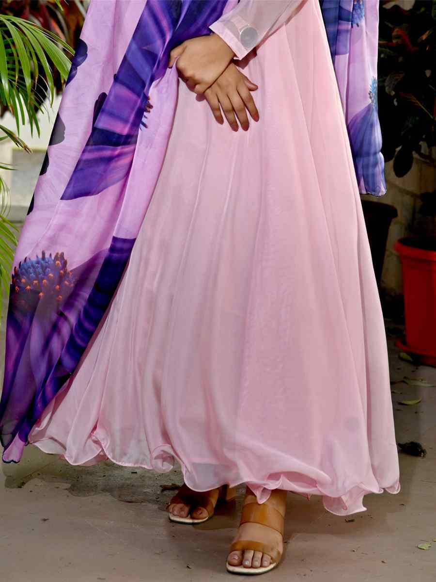 Pastel Pink Tebby Silk Printed Festival Casual Ready Anarkali Salwar Kameez