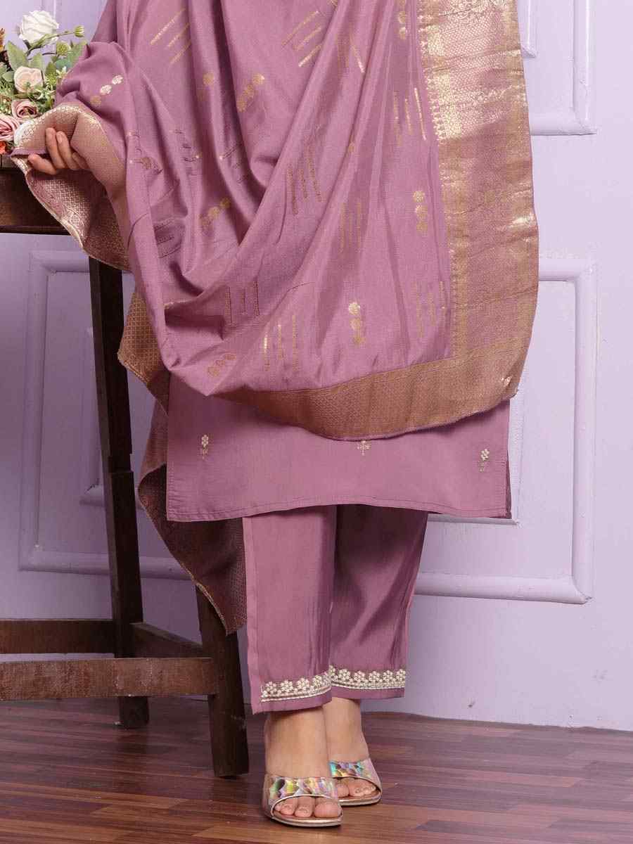 Pastel Purple Viscose Silk Embroidered Festival Mehendi Ready Pant Salwar Kameez