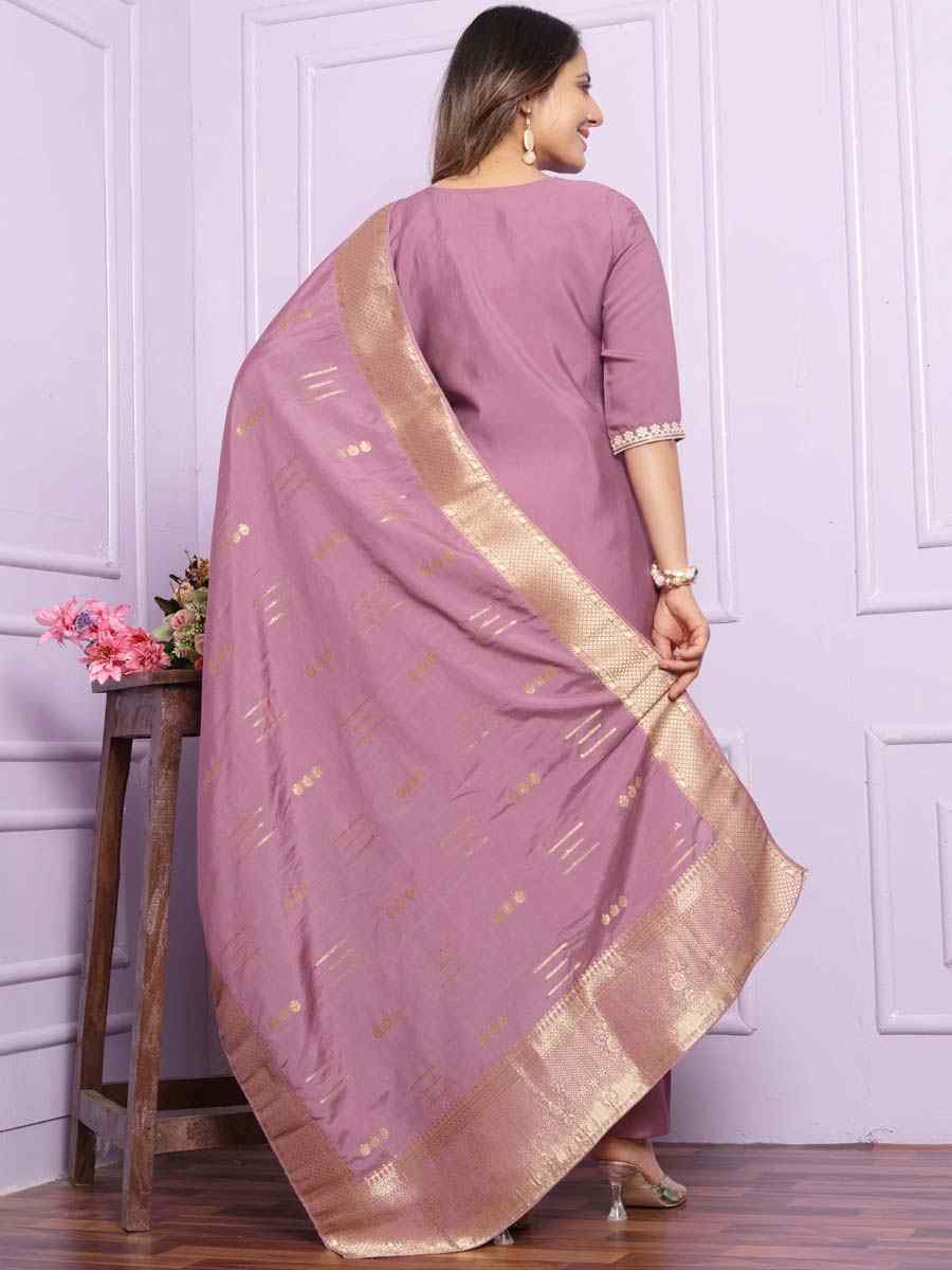 Pastel Purple Viscose Silk Embroidered Festival Mehendi Ready Pant Salwar Kameez