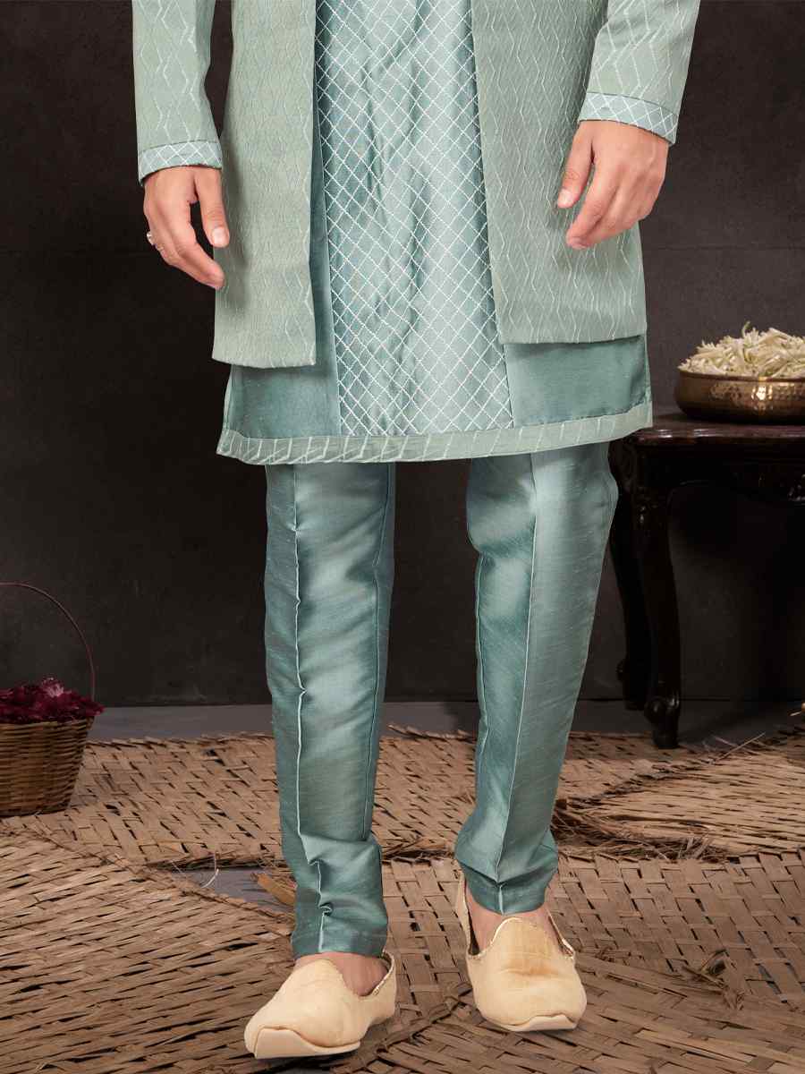 Pastle Grey Jacquard Embroidered Festival Wedding Kurta