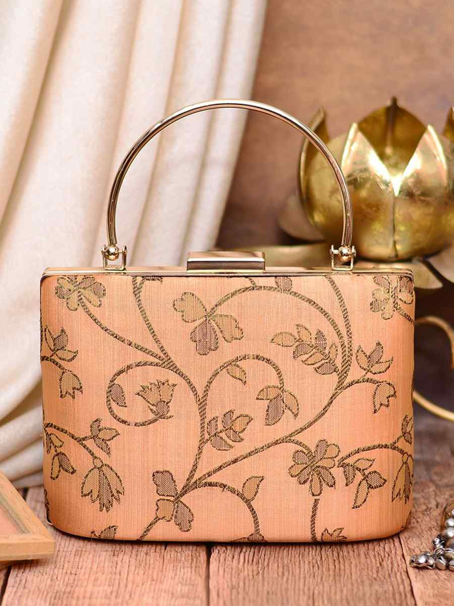 Peach Art Silk Party Wear Embroidered Clutches